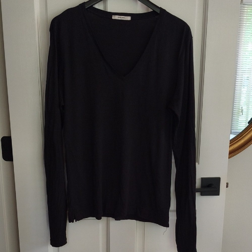 Adam Lippes Black V-Neck Tee, Size Large